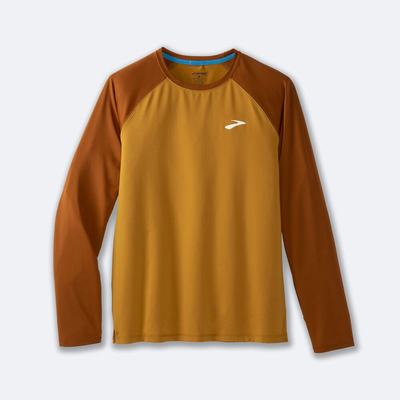 Brooks Atmosphere Long Sleeve 2.0 μπλουζακια ανδρικα κίτρινα/καφε | GR305476