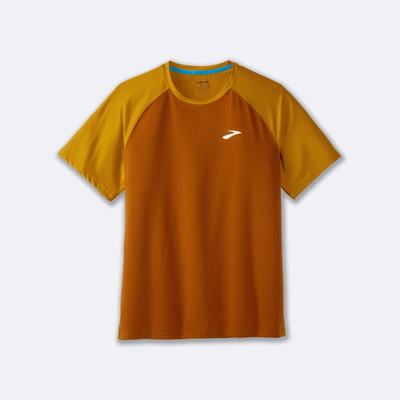 Brooks Atmosphere Short Sleeve 2.0 μπλουζακια ανδρικα καφε/κίτρινα | GR648057