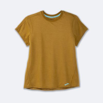 Brooks Distance Short Sleeve μπλουζακια γυναικεια Ελιά | GR108346