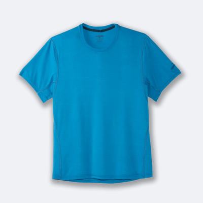 Brooks Distance Short Sleeve μπλουζακια ανδρικα μπλε | GR210869