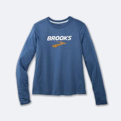 Brooks Distance σταμπεσ Long Sleeve μπλουζακια γυναικεια μπλε γκρι | GR731894