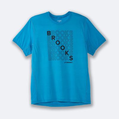 Brooks Distance σταμπεσ Short Sleeve μπλουζακια ανδρικα μπλε | GR950387