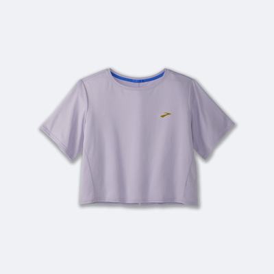 Brooks Run Within Crop Tee μπλουζακια γυναικεια μωβ γκρι ριγε | GR479561