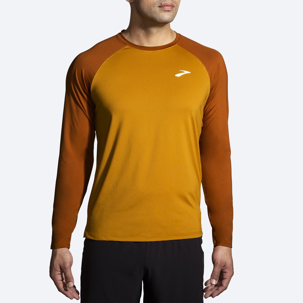 Brooks Atmosphere Long Sleeve 2.0 μπλουζακια ανδρικα κίτρινα/καφε | GR305476