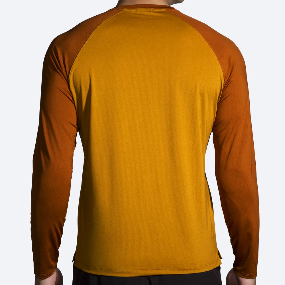 Brooks Atmosphere Long Sleeve 2.0 μπλουζακια ανδρικα κίτρινα/καφε | GR305476