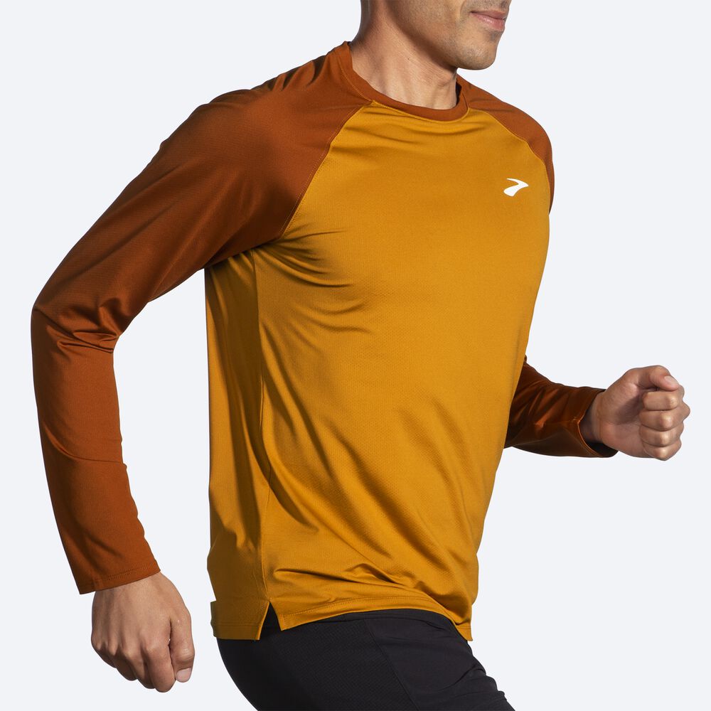 Brooks Atmosphere Long Sleeve 2.0 μπλουζακια ανδρικα κίτρινα/καφε | GR305476