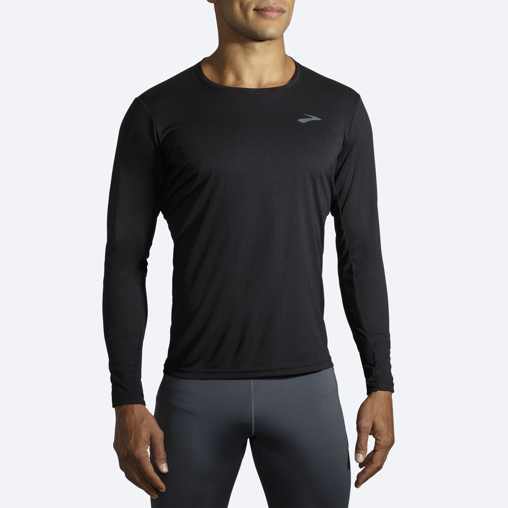 Brooks Atmosphere Long Sleeve μπλουζακια ανδρικα μαυρα | GR065234