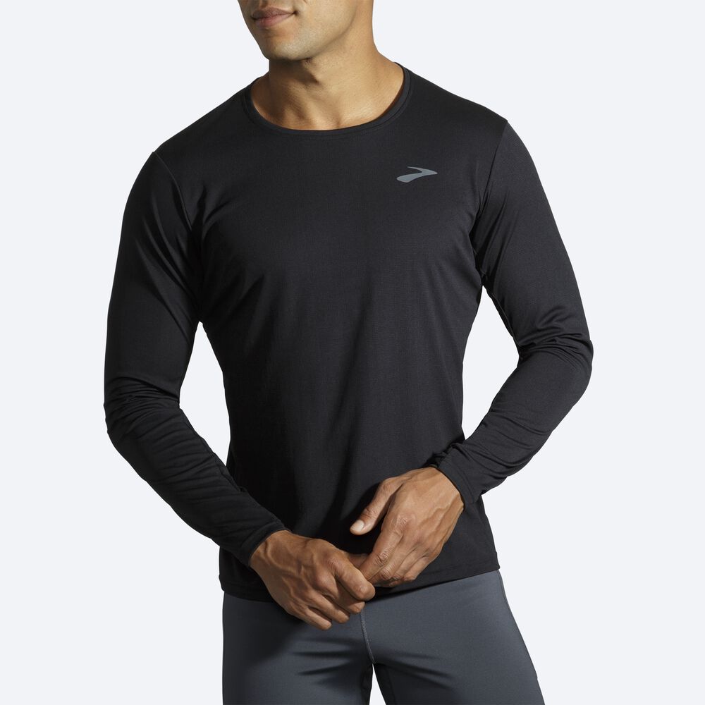 Brooks Atmosphere Long Sleeve μπλουζακια ανδρικα μαυρα | GR065234