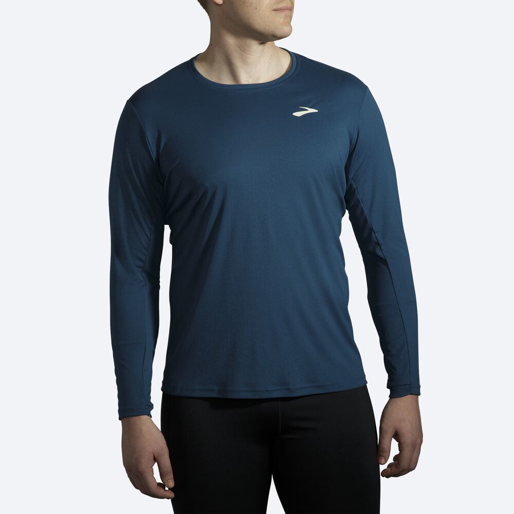 Brooks Atmosphere Long Sleeve μπλουζακια ανδρικα μπλε σκουρο | GR532706