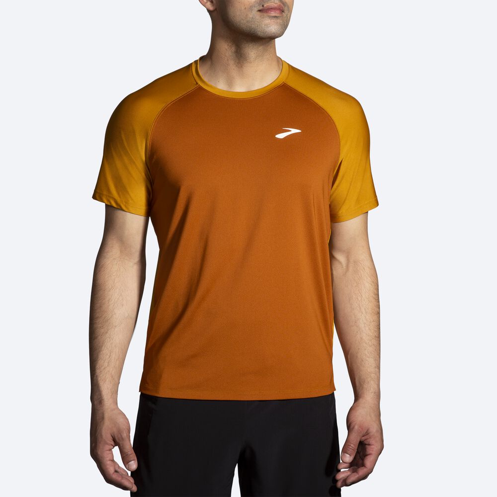 Brooks Atmosphere Short Sleeve 2.0 μπλουζακια ανδρικα καφε/κίτρινα | GR648057