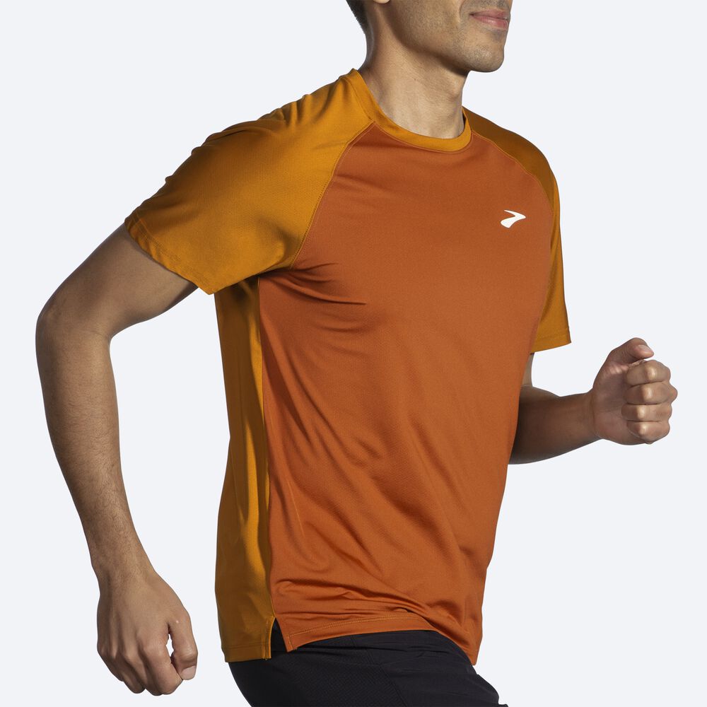 Brooks Atmosphere Short Sleeve 2.0 μπλουζακια ανδρικα καφε/κίτρινα | GR648057