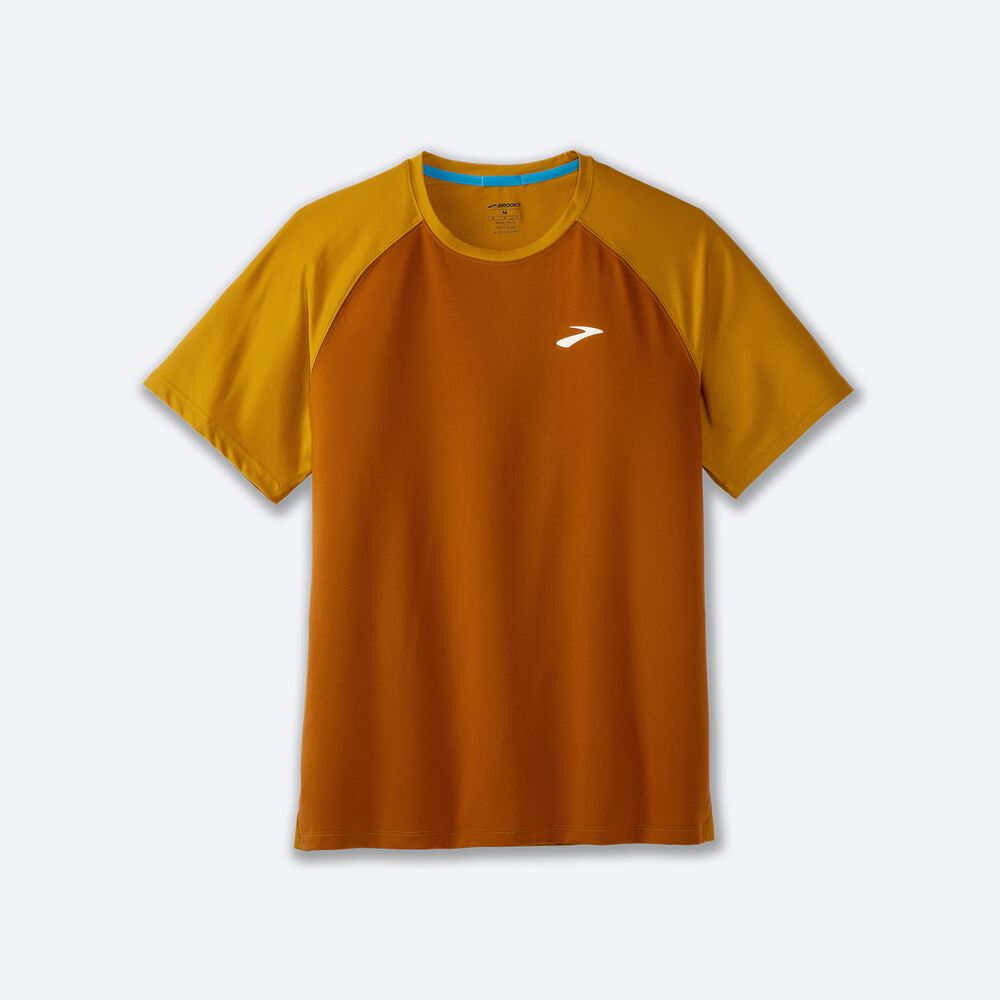 Brooks Atmosphere Short Sleeve 2.0 μπλουζακια ανδρικα καφε/κίτρινα | GR648057