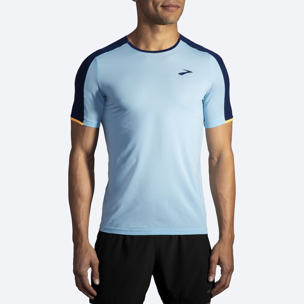 Brooks Atmosphere Short Sleeve μπλουζακια ανδρικα σκουρο μπλε/πορτοκαλι | GR087523