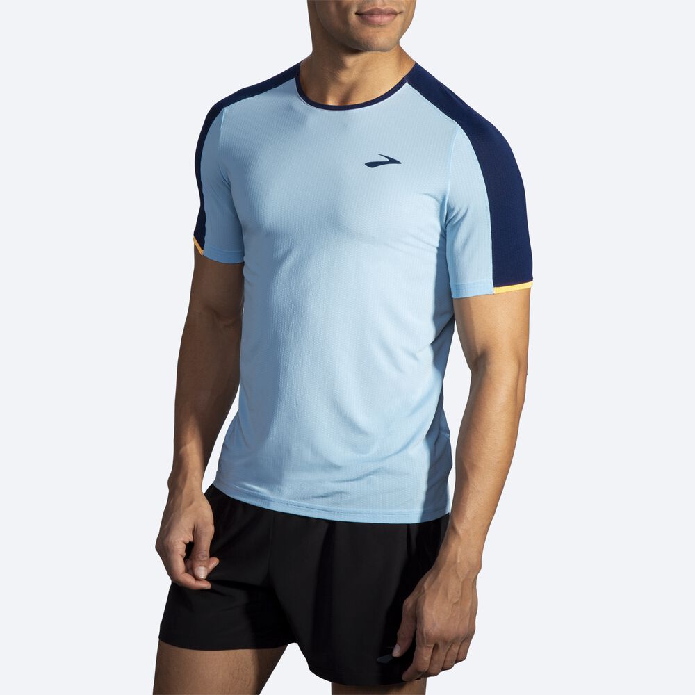 Brooks Atmosphere Short Sleeve μπλουζακια ανδρικα σκουρο μπλε/πορτοκαλι | GR087523