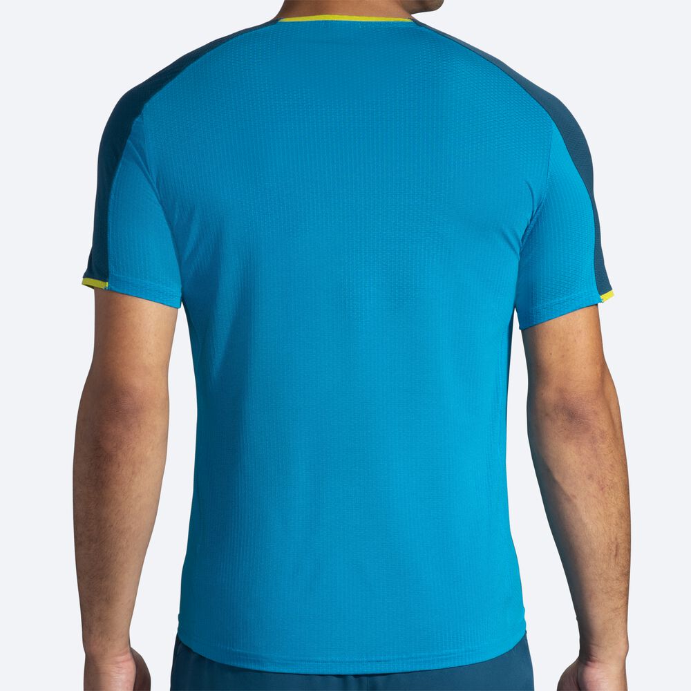 Brooks Atmosphere Short Sleeve μπλουζακια ανδρικα μπλε/βαθυ πρασινο | GR567431