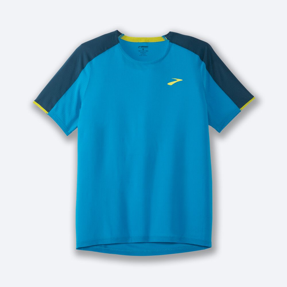 Brooks Atmosphere Short Sleeve μπλουζακια ανδρικα μπλε/βαθυ πρασινο | GR567431