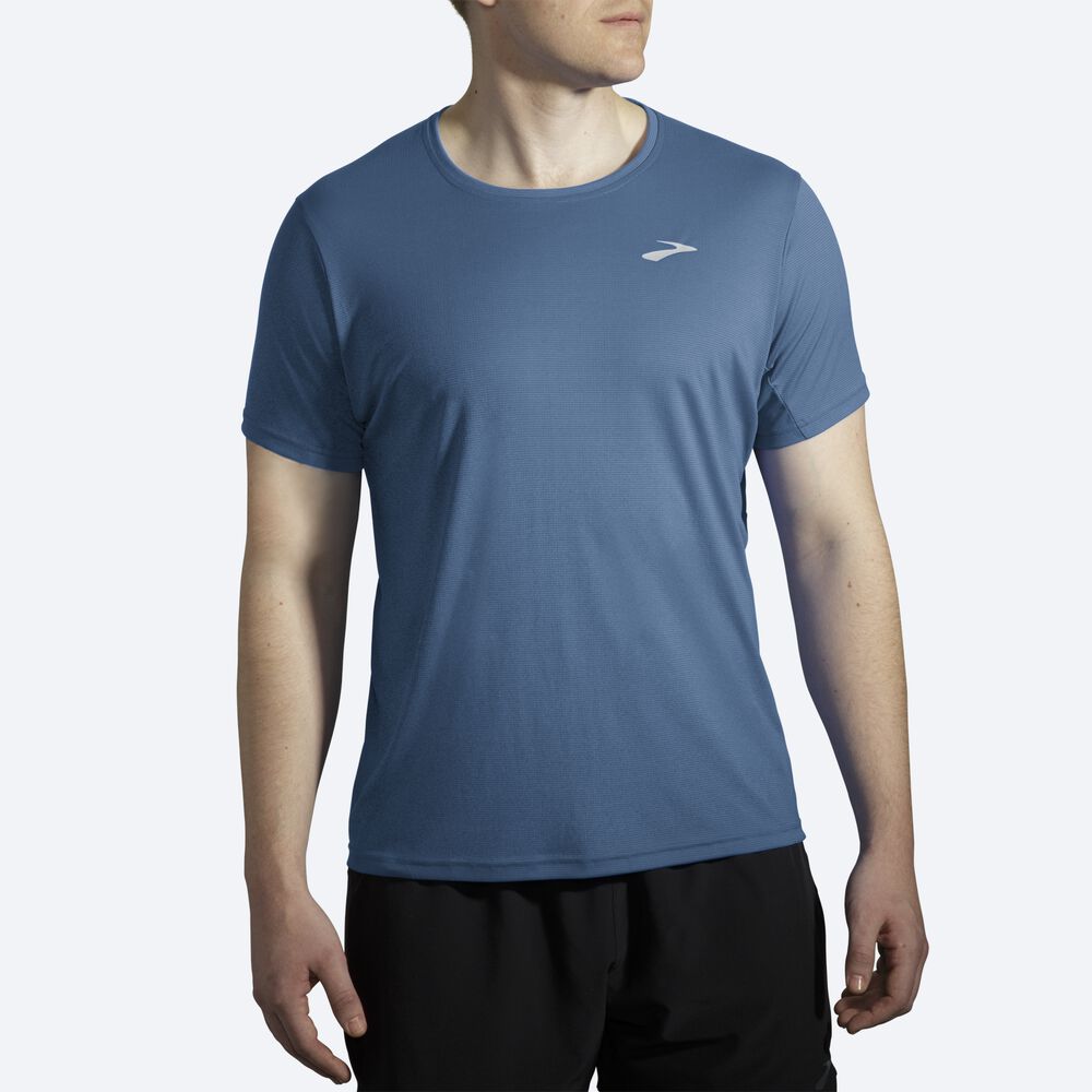 Brooks Atmosphere Short Sleeve μπλουζακια ανδρικα μπλε | GR684270