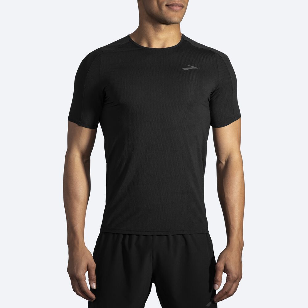 Brooks Atmosphere Short Sleeve μπλουζακια ανδρικα μαυρα | GR726184