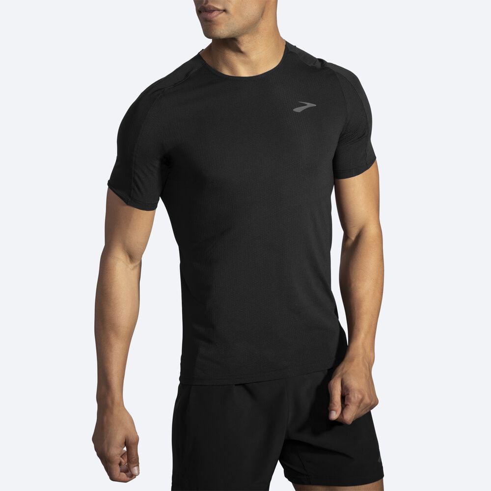 Brooks Atmosphere Short Sleeve μπλουζακια ανδρικα μαυρα | GR726184