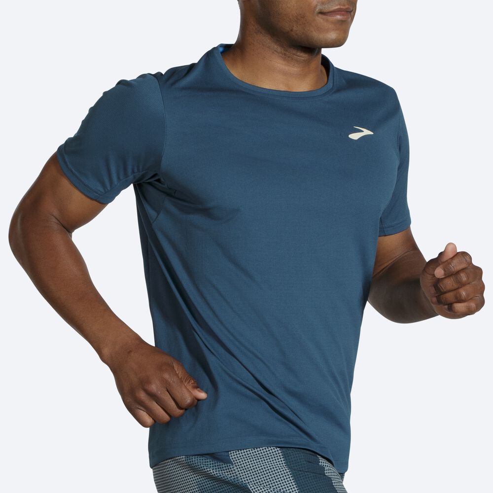 Brooks Atmosphere Short Sleeve μπλουζακια ανδρικα μπλε σκουρο | GR746531