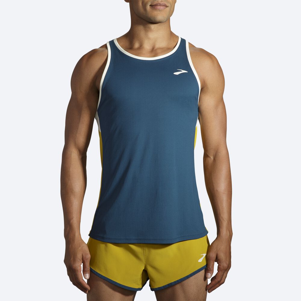 Brooks Atmosphere Singlet αμανικα μπλουζακια ανδρικα μπλε σκουρο/πορτοκαλι | GR392851