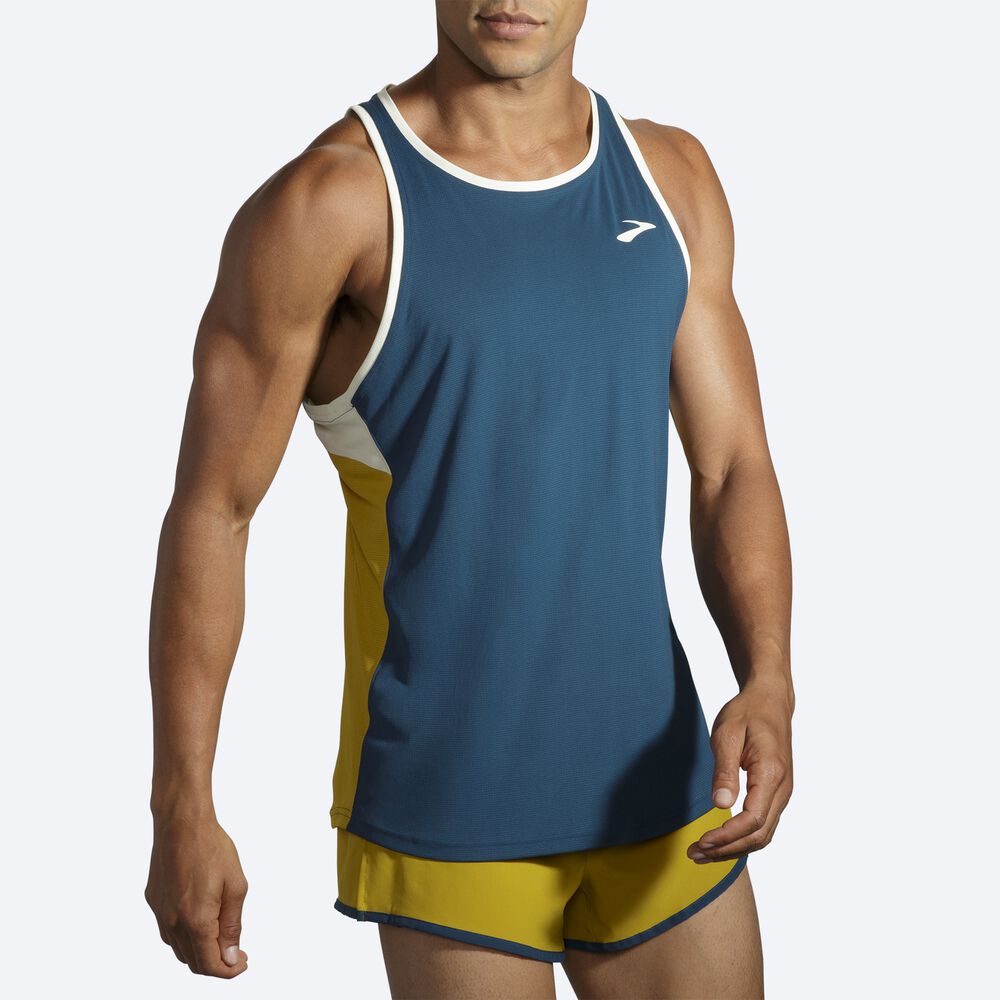 Brooks Atmosphere Singlet αμανικα μπλουζακια ανδρικα μπλε σκουρο/πορτοκαλι | GR392851