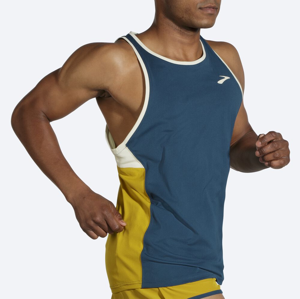 Brooks Atmosphere Singlet αμανικα μπλουζακια ανδρικα μπλε σκουρο/πορτοκαλι | GR392851