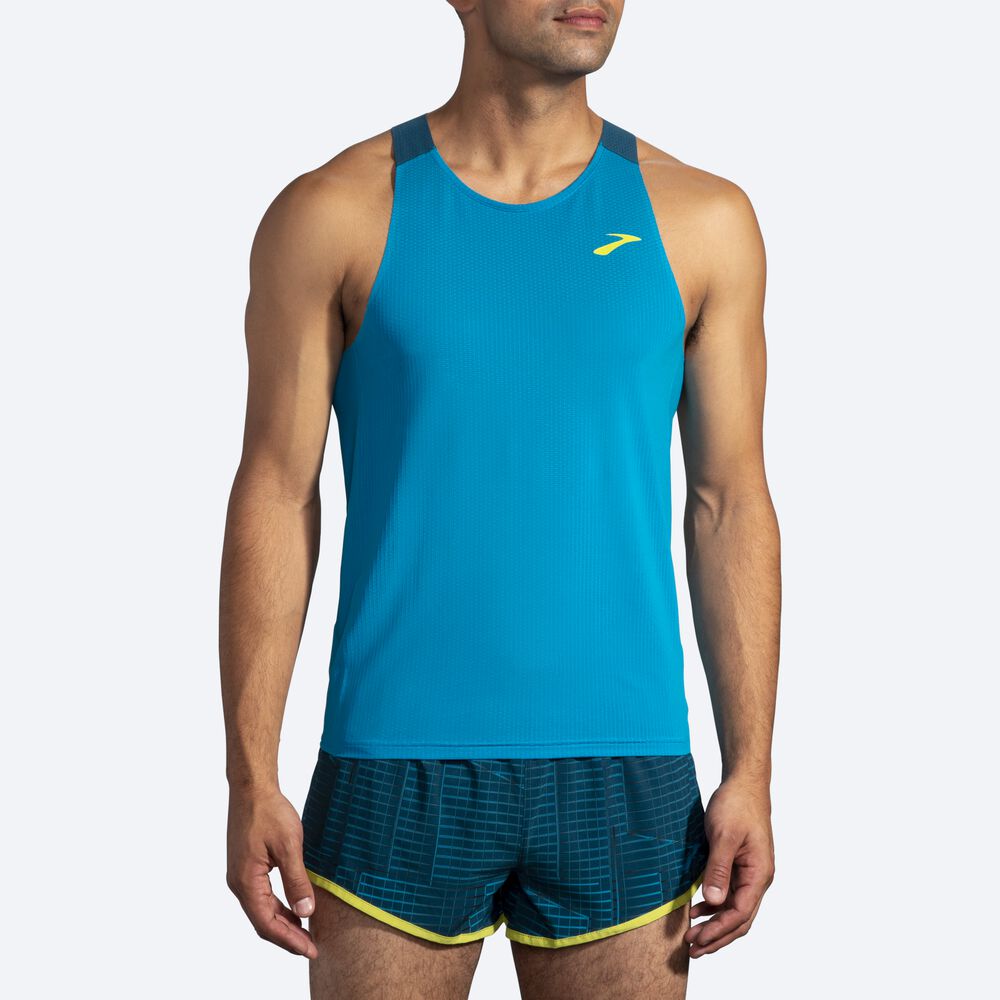 Brooks Atmosphere Singlet αμανικα μπλουζακια ανδρικα μπλε/βαθυ πρασινο | GR738450