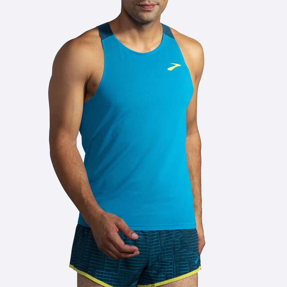 Brooks Atmosphere Singlet αμανικα μπλουζακια ανδρικα μπλε/βαθυ πρασινο | GR738450