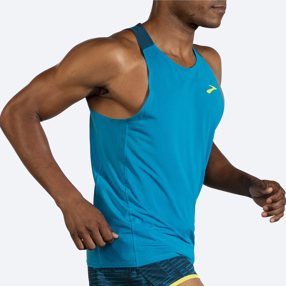 Brooks Atmosphere Singlet αμανικα μπλουζακια ανδρικα μπλε/βαθυ πρασινο | GR738450