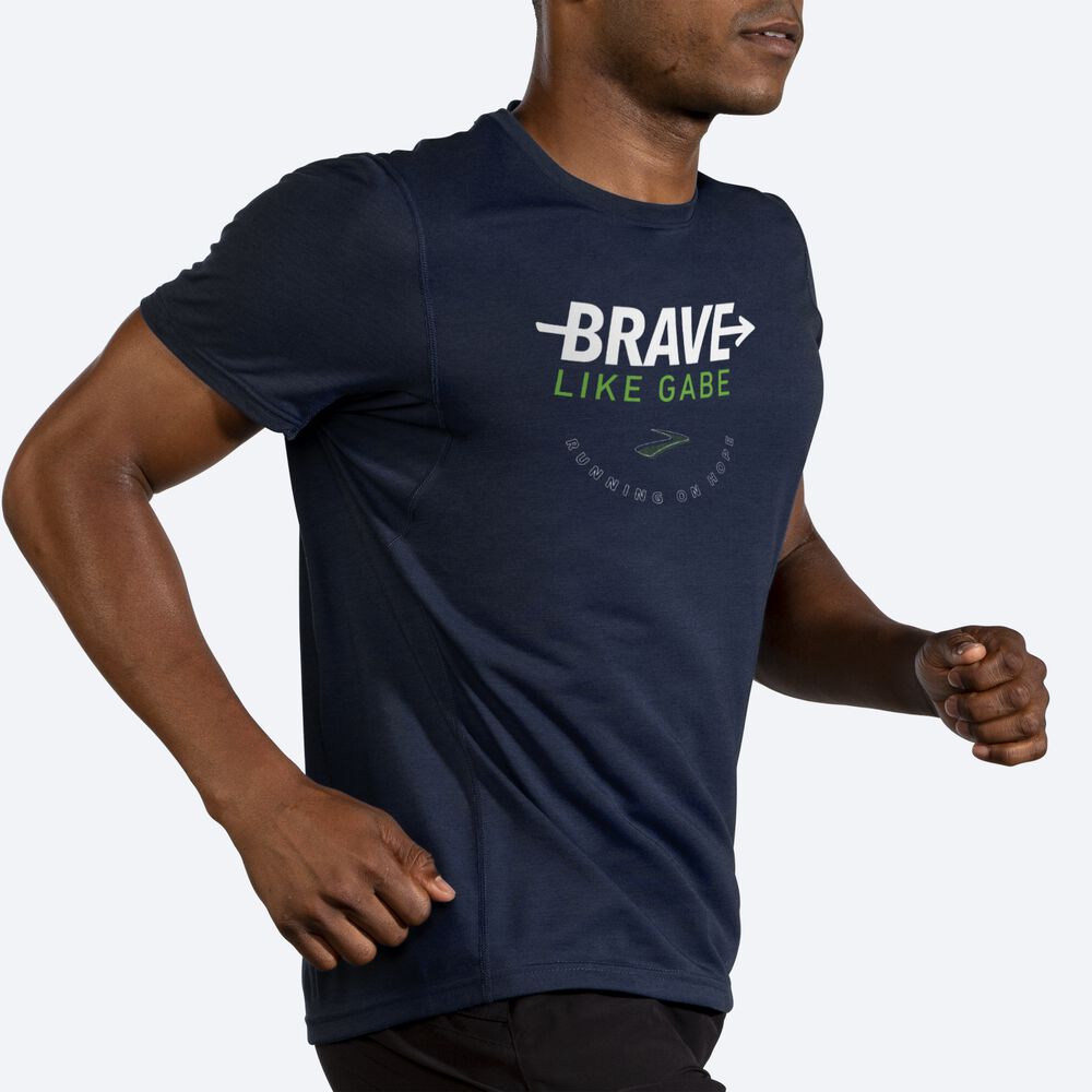 Brooks BLG Distance σταμπεσ Short Sleeve μπλουζακια ανδρικα σκουρο μπλε | GR178695