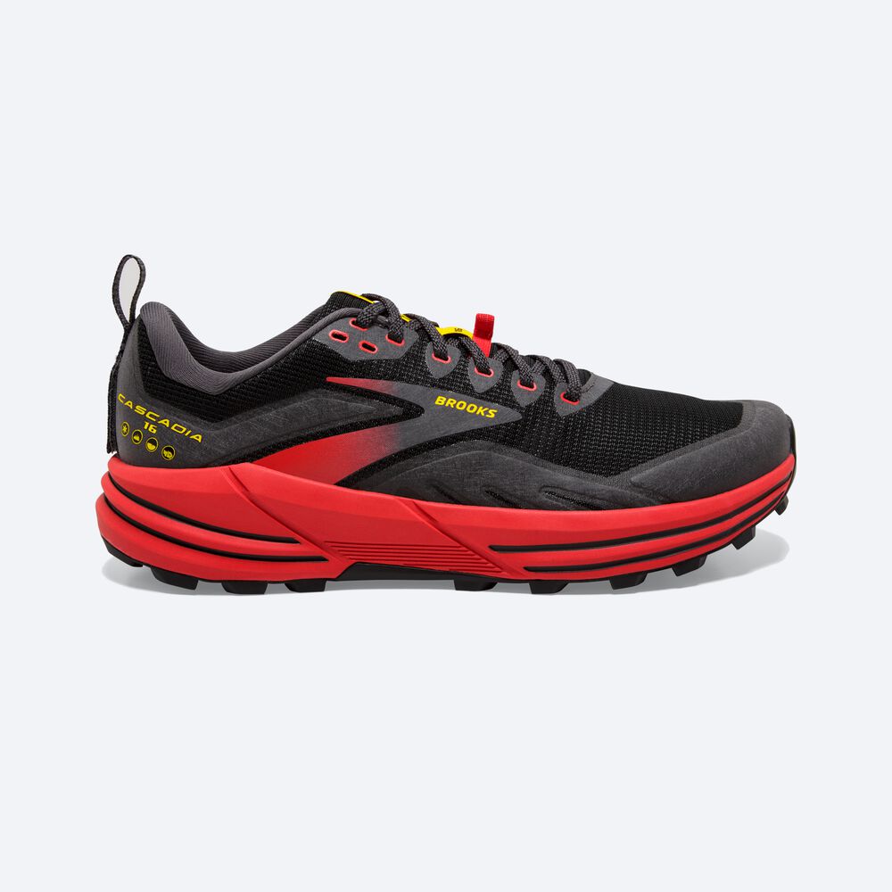 Brooks Cascadia 16 παπουτσια trail running ανδρικα μαυρα/κοκκινα/κίτρινα | GR193025