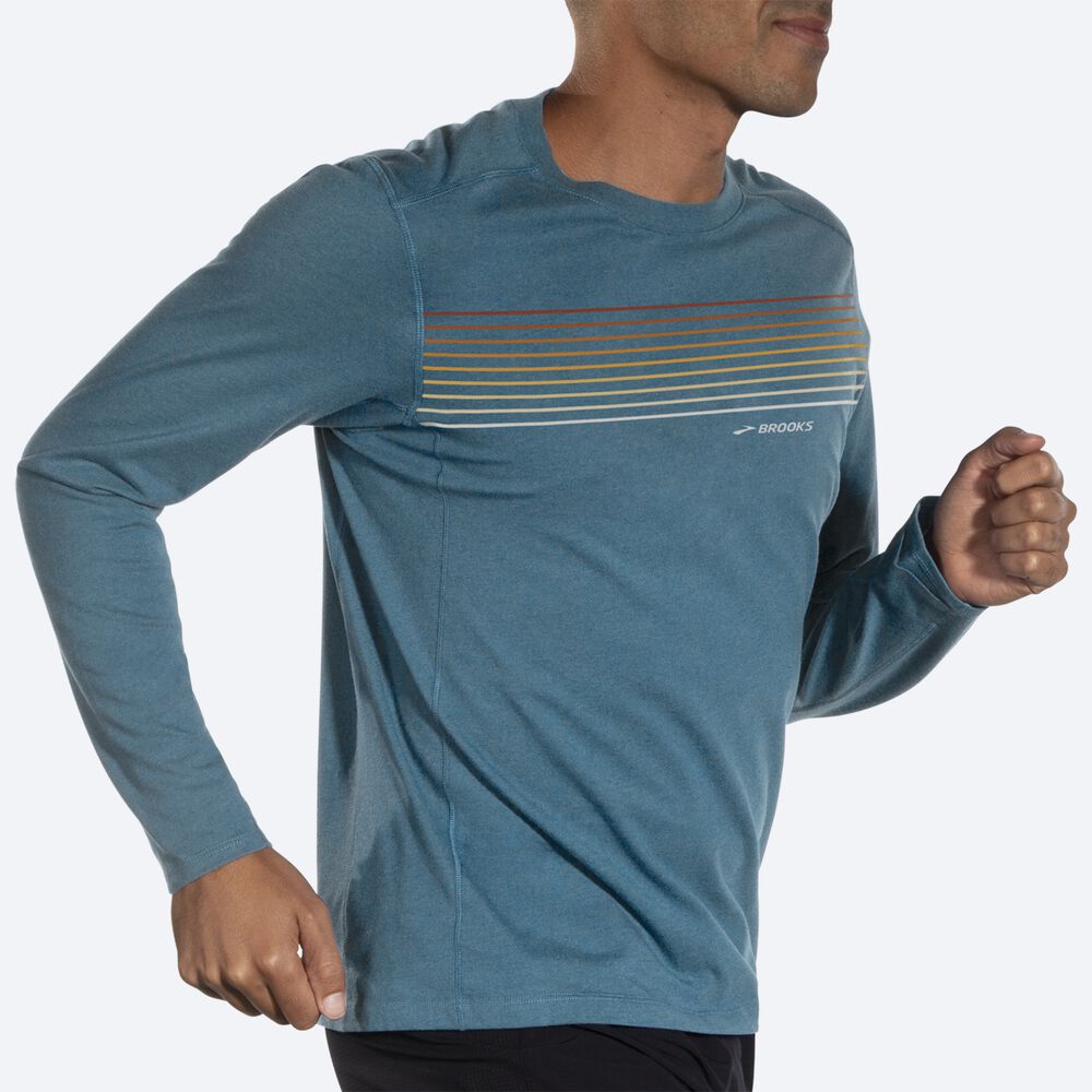 Brooks Distance Long Sleeve 2.0 μπλουζακια ανδρικα μπλε/ριγε | GR167289