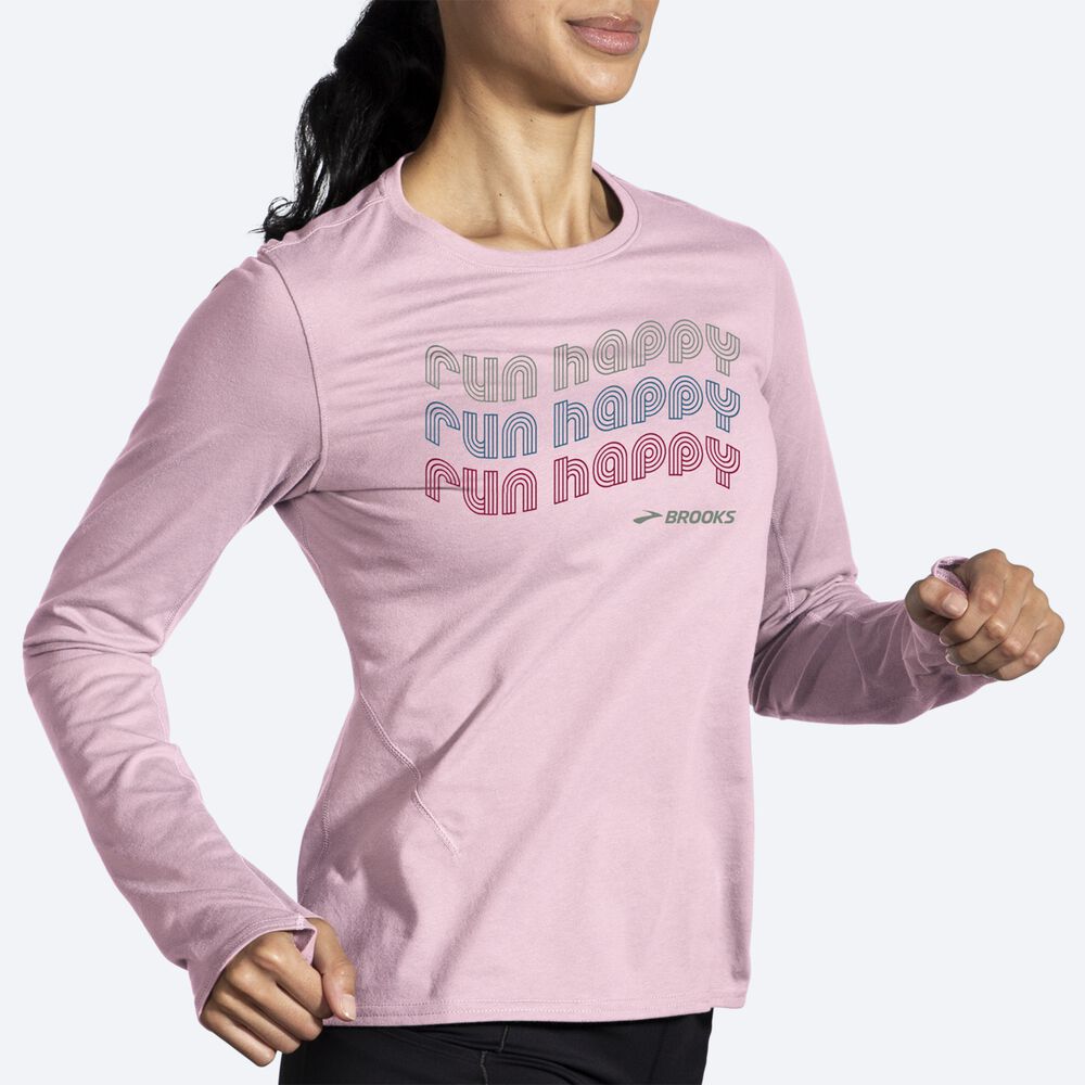 Brooks Distance Long Sleeve 2.0 μπλουζακια γυναικεια ροζ | GR204653