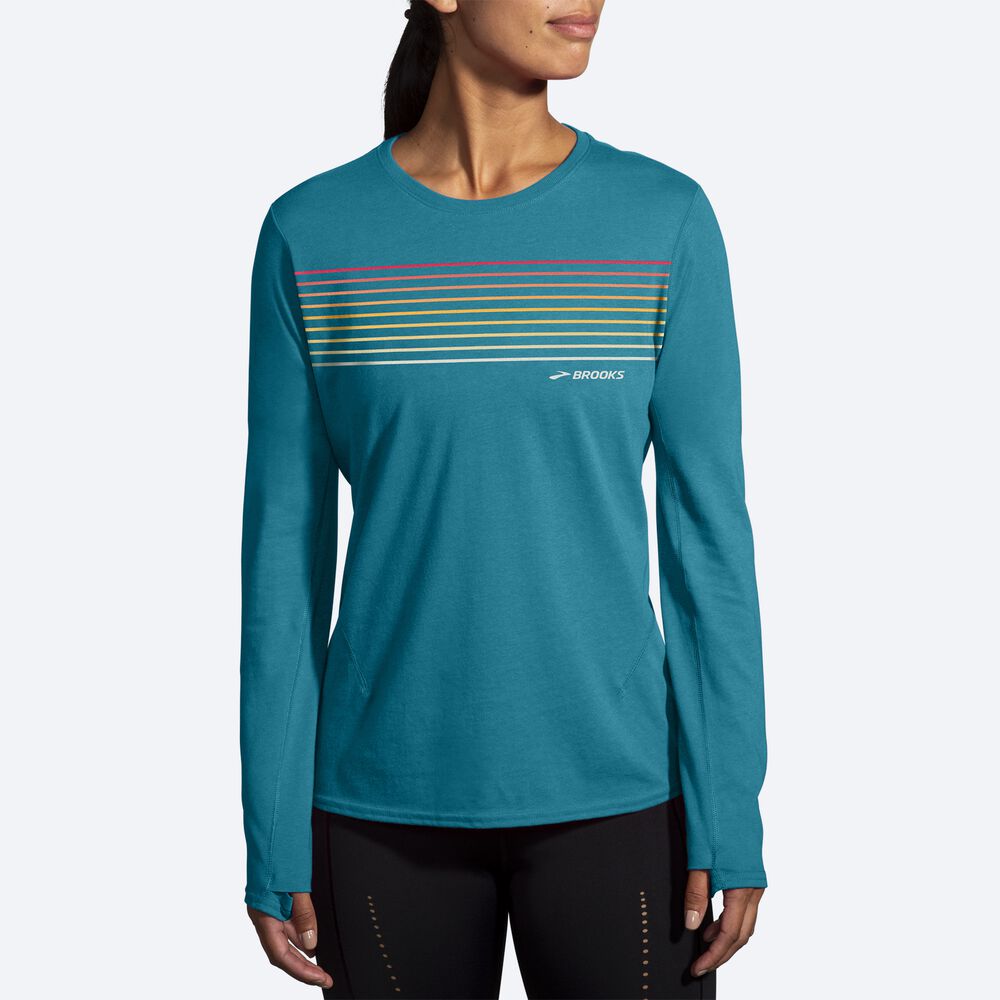 Brooks Distance Long Sleeve 2.0 μπλουζακια γυναικεια ριγε | GR304256