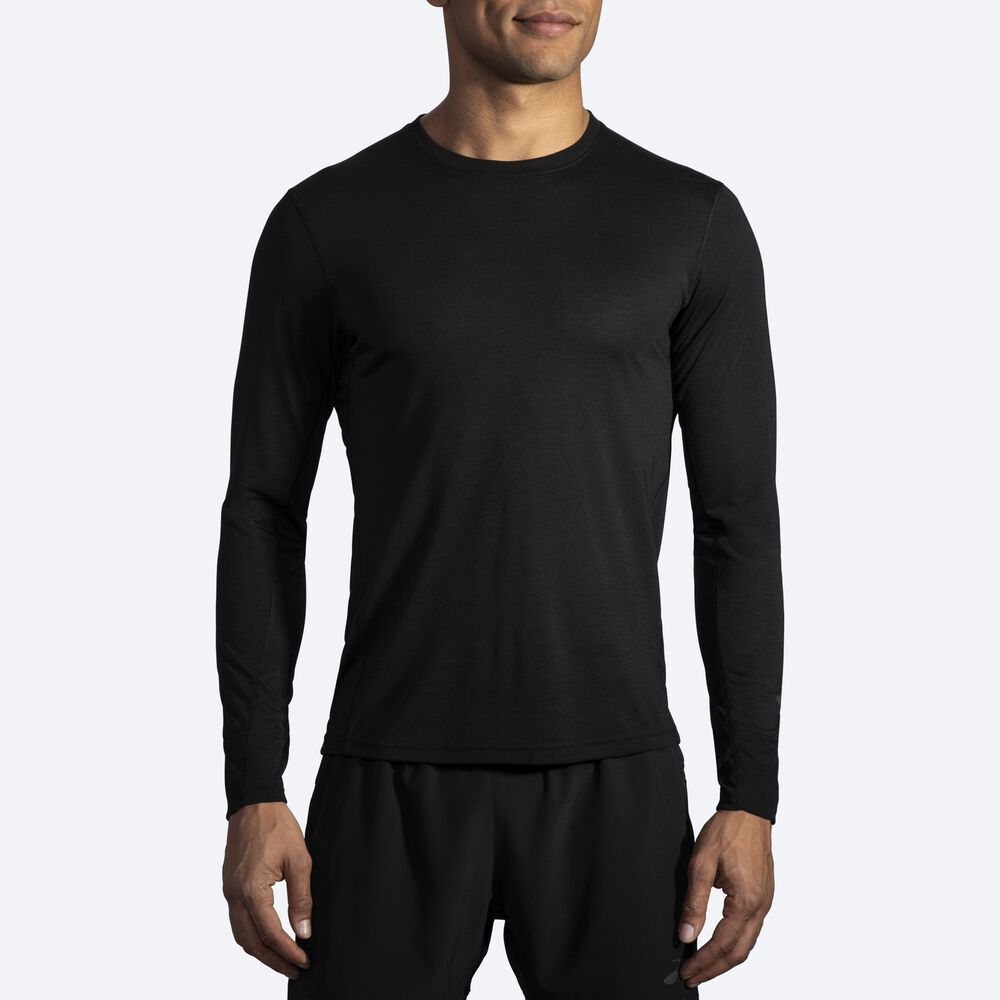 Brooks Distance Long Sleeve μπλουζακια ανδρικα μαυρα | GR340798