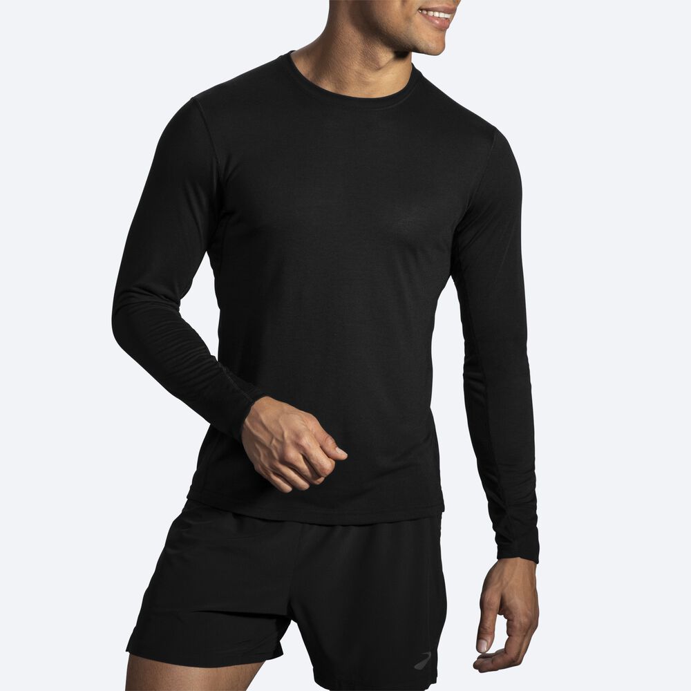 Brooks Distance Long Sleeve μπλουζακια ανδρικα μαυρα | GR340798