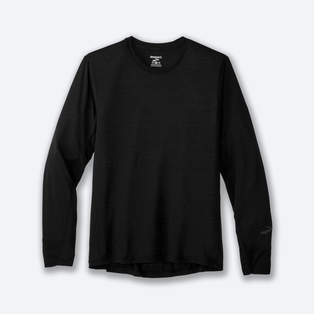 Brooks Distance Long Sleeve μπλουζακια ανδρικα μαυρα | GR340798