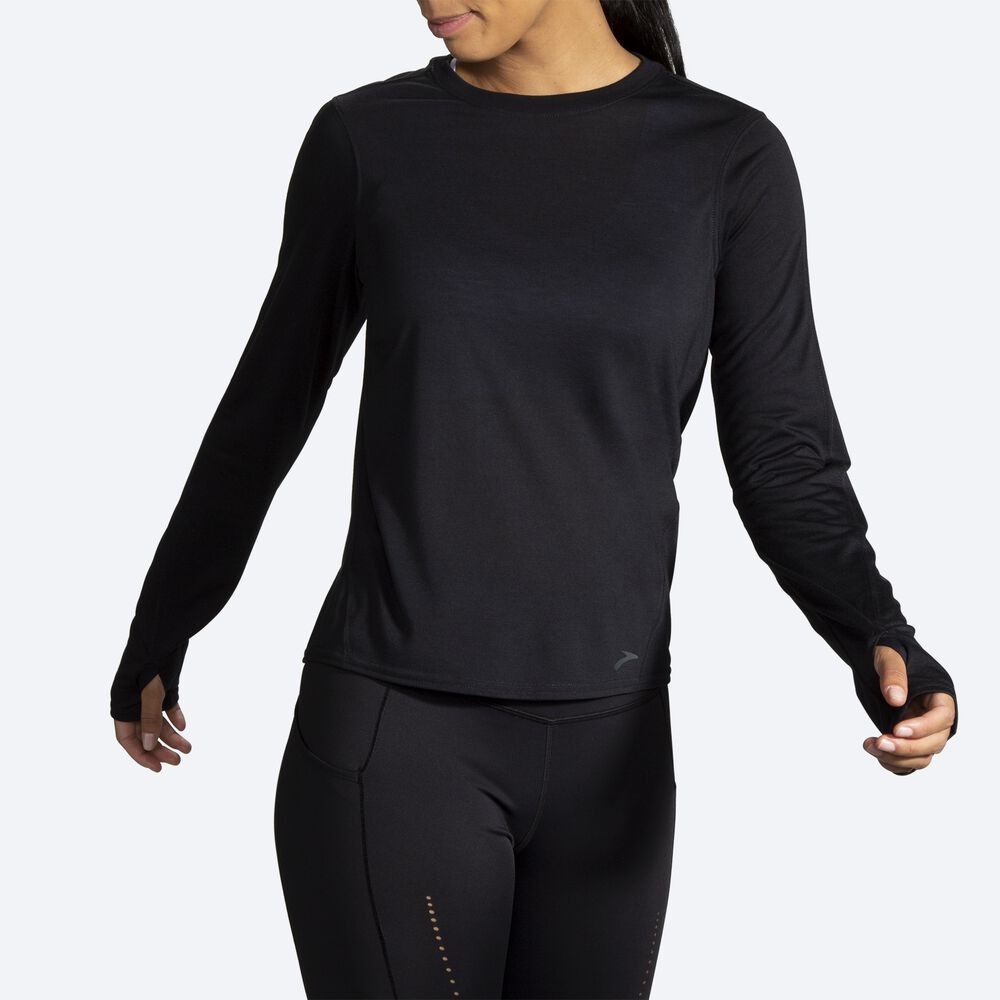 Brooks Distance Long Sleeve μπλουζακια γυναικεια μαυρα | GR802746