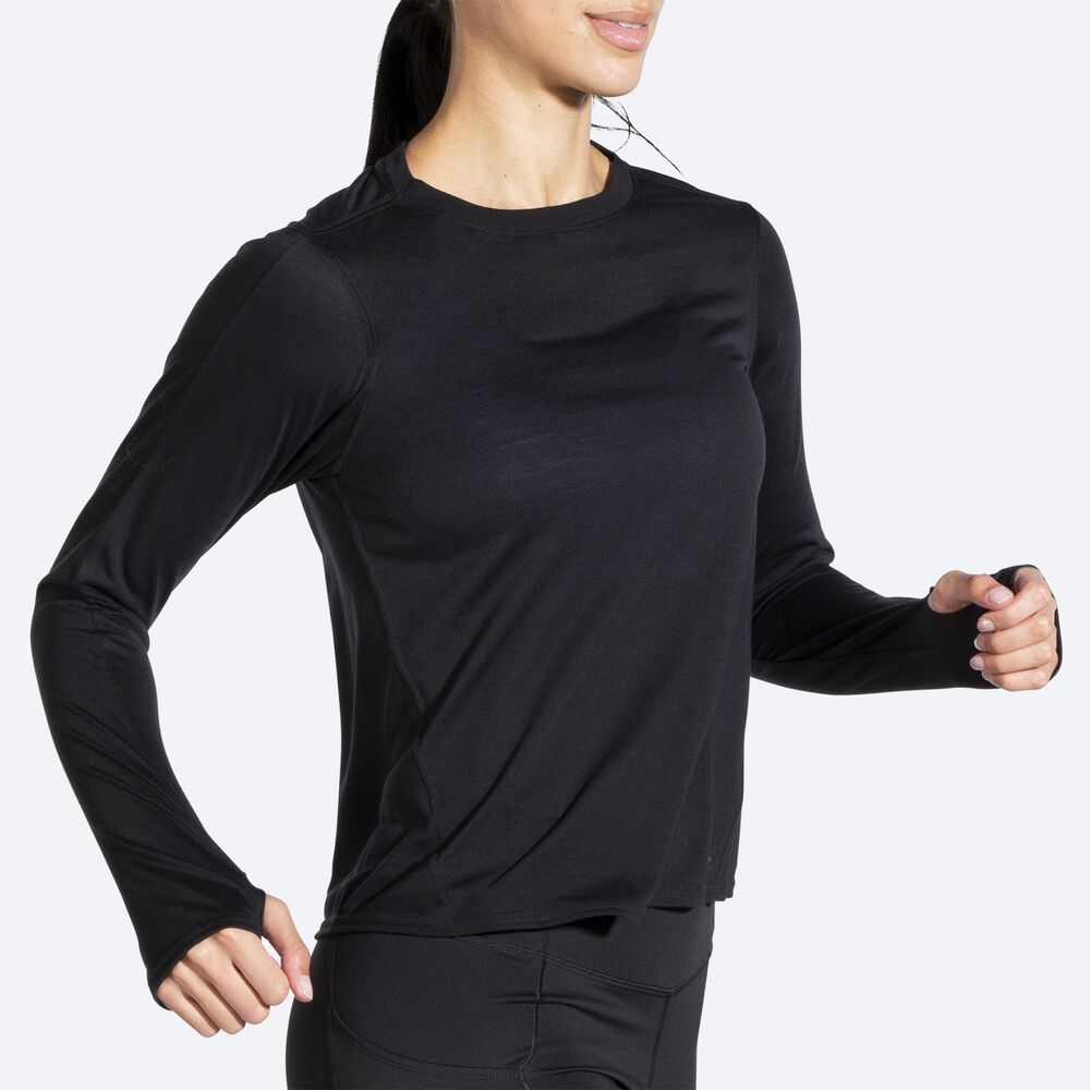 Brooks Distance Long Sleeve μπλουζακια γυναικεια μαυρα | GR802746