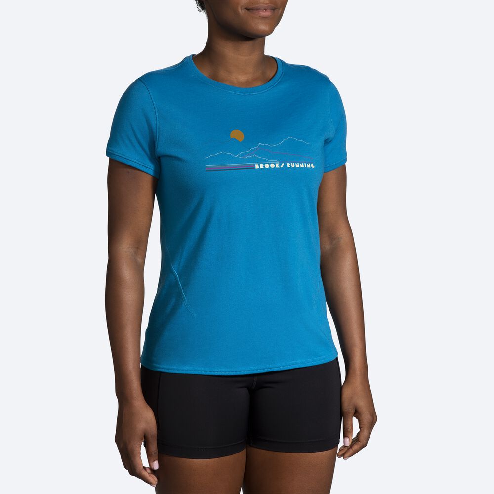 Brooks Distance Short Sleeve 2.0 μπλουζακια γυναικεια μπλε | GR029354