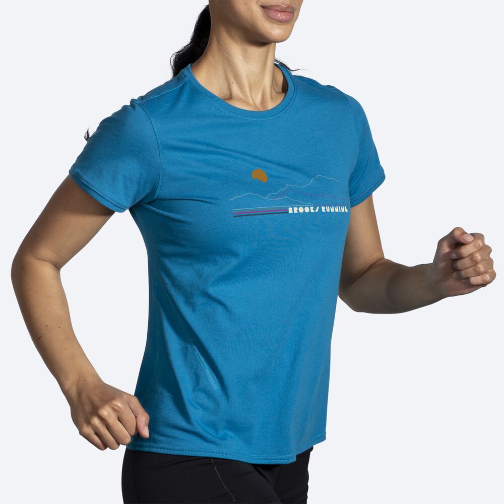 Brooks Distance Short Sleeve 2.0 μπλουζακια γυναικεια μπλε | GR029354