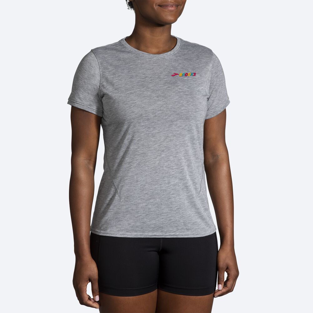 Brooks Distance Short Sleeve 2.0 μπλουζακια γυναικεια γκρι/Πολύχρωμο | GR489367