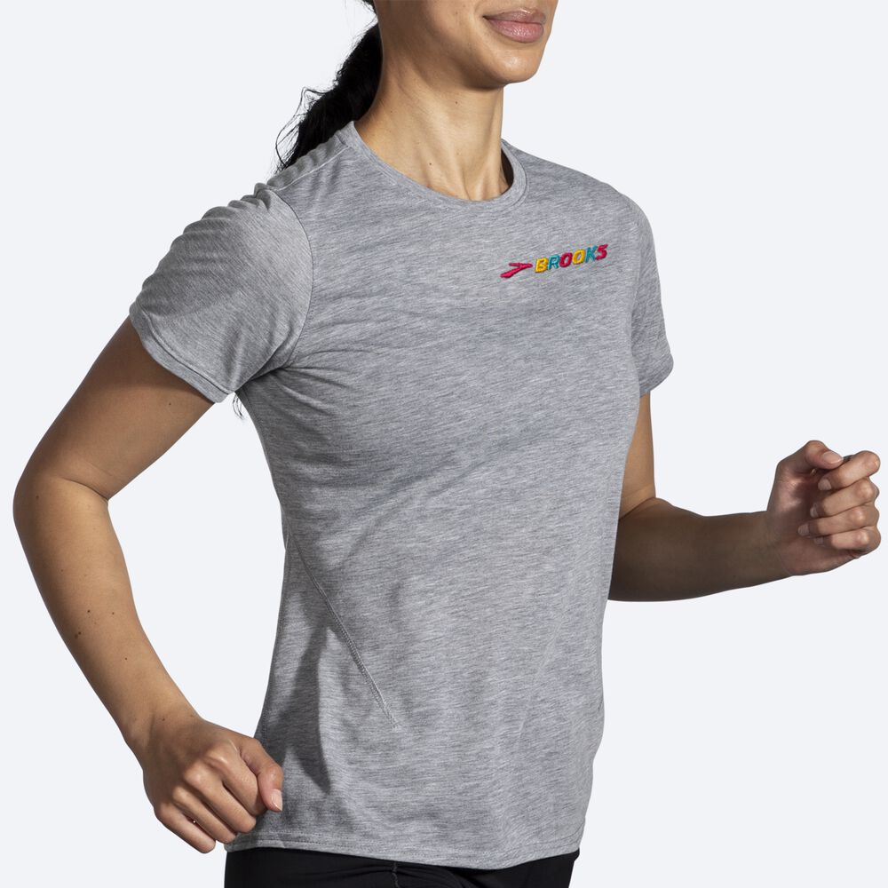 Brooks Distance Short Sleeve 2.0 μπλουζακια γυναικεια γκρι/Πολύχρωμο | GR489367