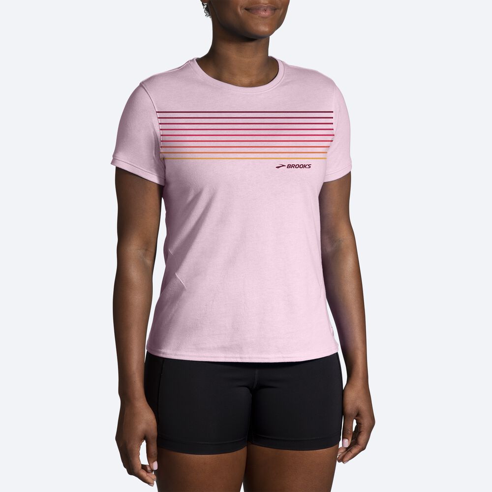 Brooks Distance Short Sleeve 2.0 μπλουζακια γυναικεια ροζ/ριγε | GR497032