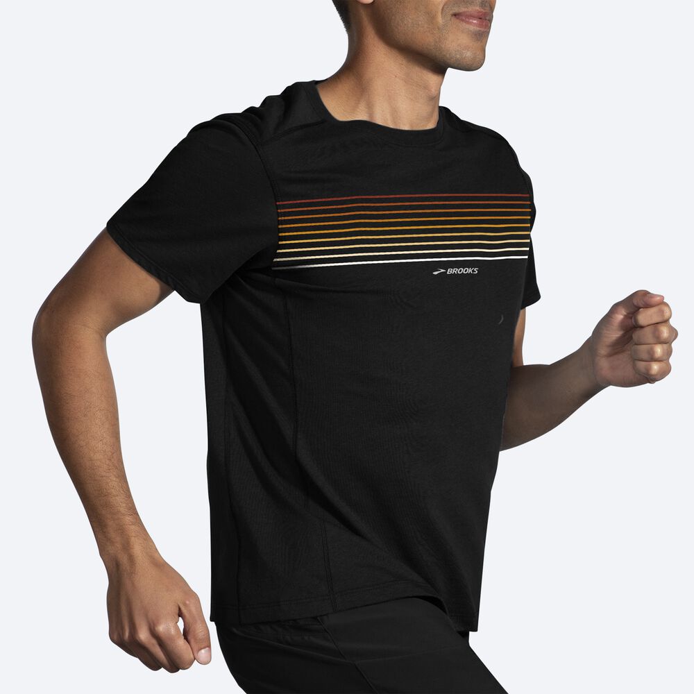 Brooks Distance Short Sleeve 2.0 μπλουζακια ανδρικα μαυρα/ριγε | GR879453