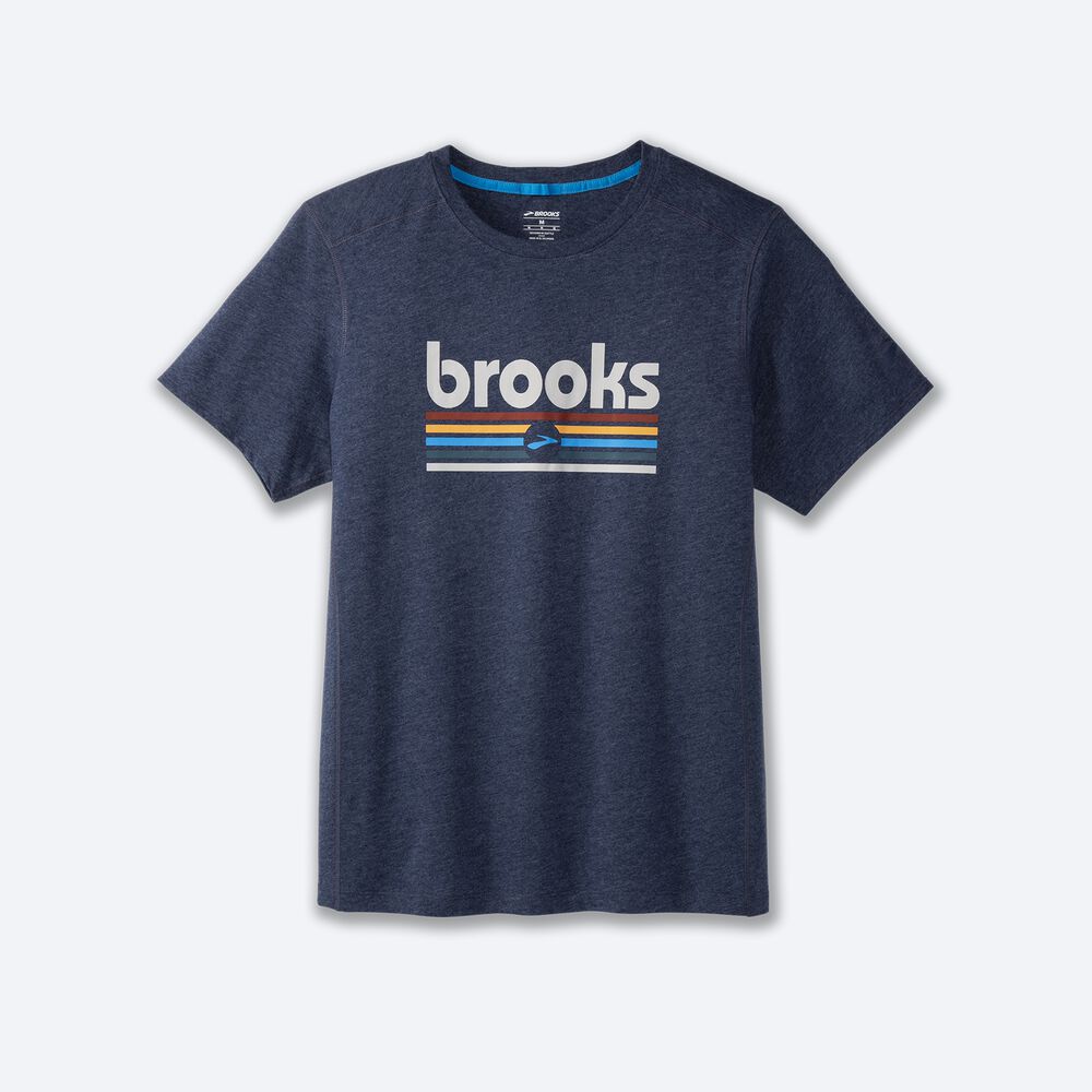 Brooks Distance Short Sleeve 2.0 μπλουζακια ανδρικα σκουρο μπλε/ριγε | GR916457