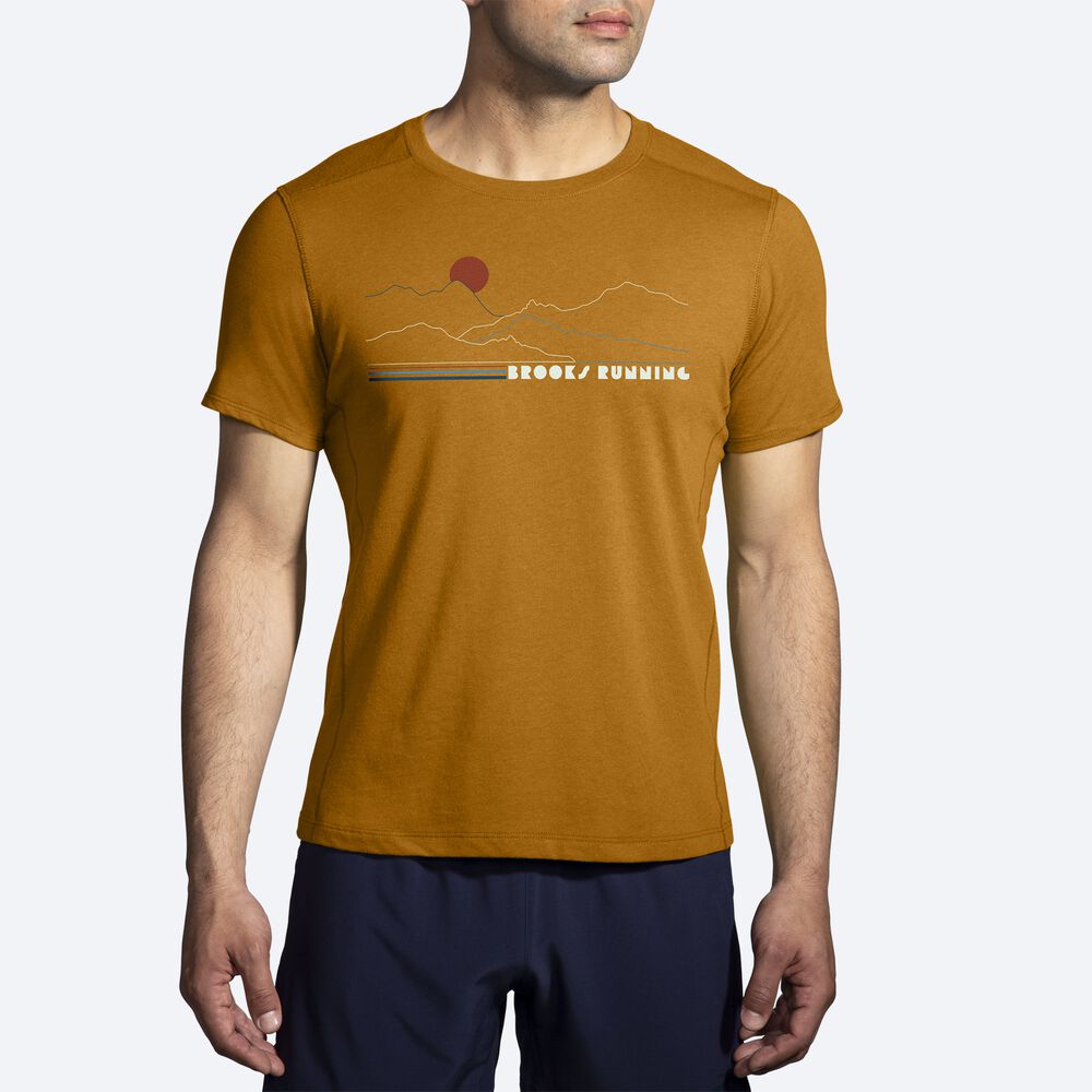 Brooks Distance Short Sleeve 2.0 μπλουζακια ανδρικα κίτρινα | GR956143