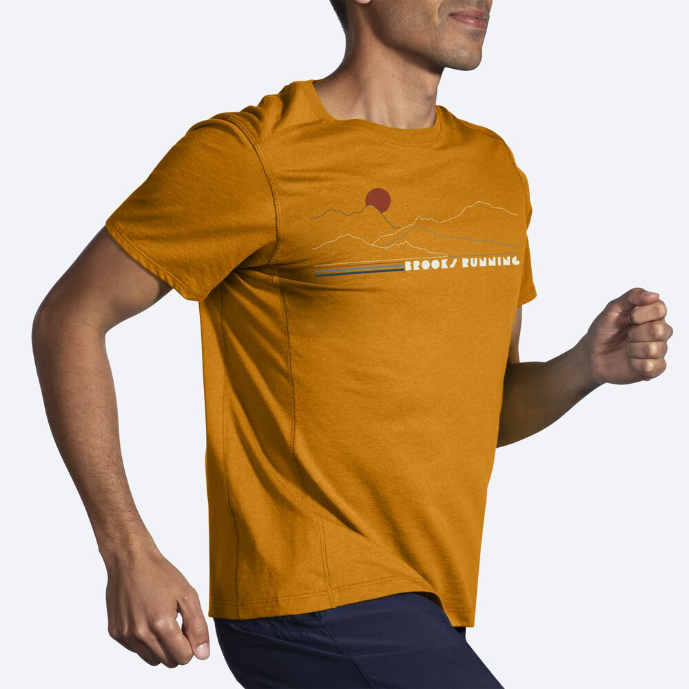 Brooks Distance Short Sleeve 2.0 μπλουζακια ανδρικα κίτρινα | GR956143