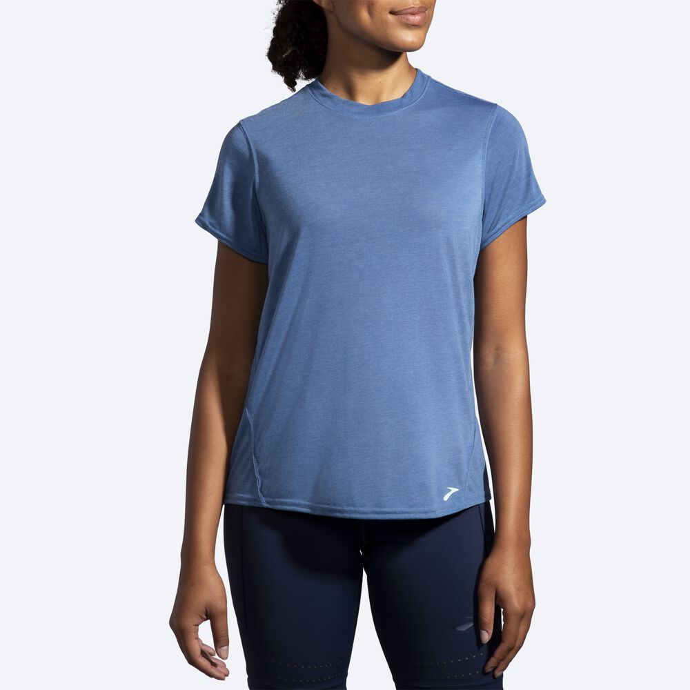 Brooks Distance Short Sleeve μπλουζακια γυναικεια μπλε γκρι | GR016854